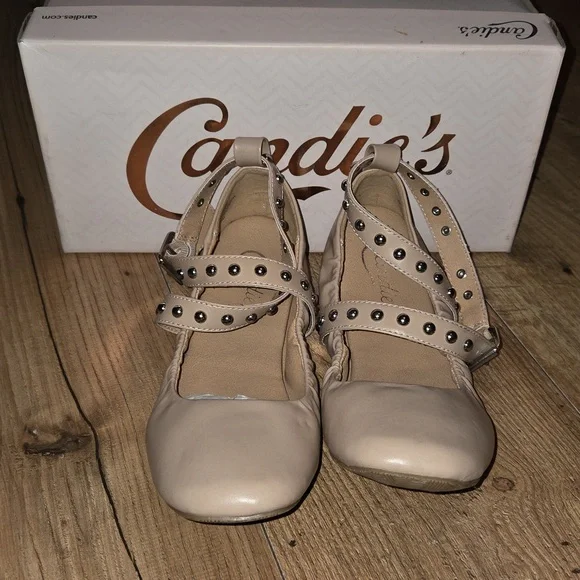 Candie's | Canadir Women's Studded Strap Flats - Beige/Blush - Picture 3 of 7